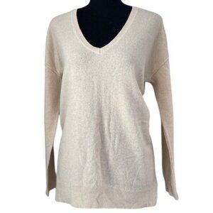 HALOGEN 100% Cashmere V Neck Boxy Sweater Cream Ivory Medium